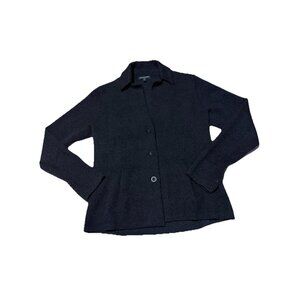 Eileen Fisher Women's PSmall Black Wool Blend Button Front Jacket Minimalist